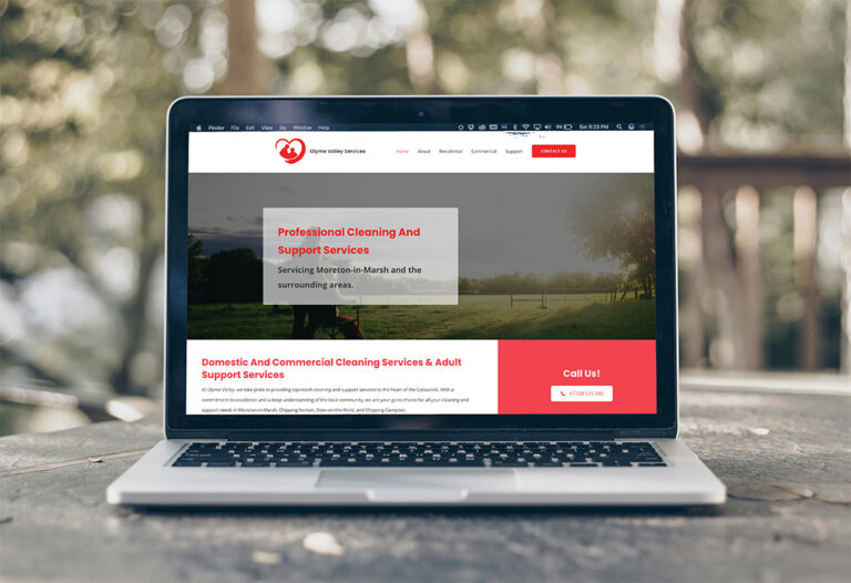 Desktop view of a Website for Cleaning and Support Services in the Cotswolds